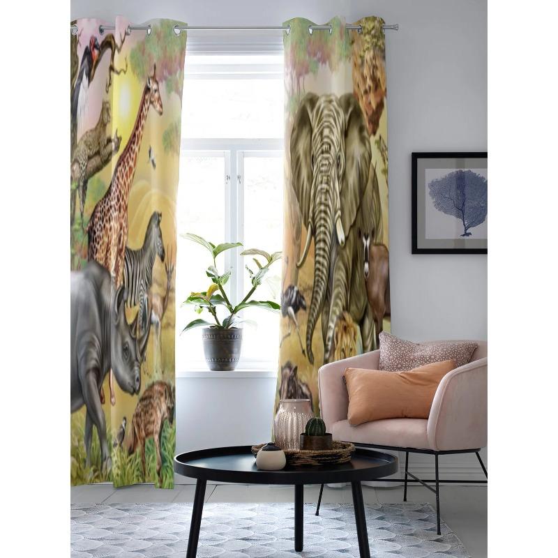 Afrykańskie zwierzęta sawanny Zasłony okienne do salonu Kuchnia Nowoczesne zasłony Wystrój domu Żaluzje Zasłony