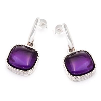 [Q9298] - Silver 'Meghan' Amethyst Silver Earrings (rhodium-plated) - 25x12 Mm