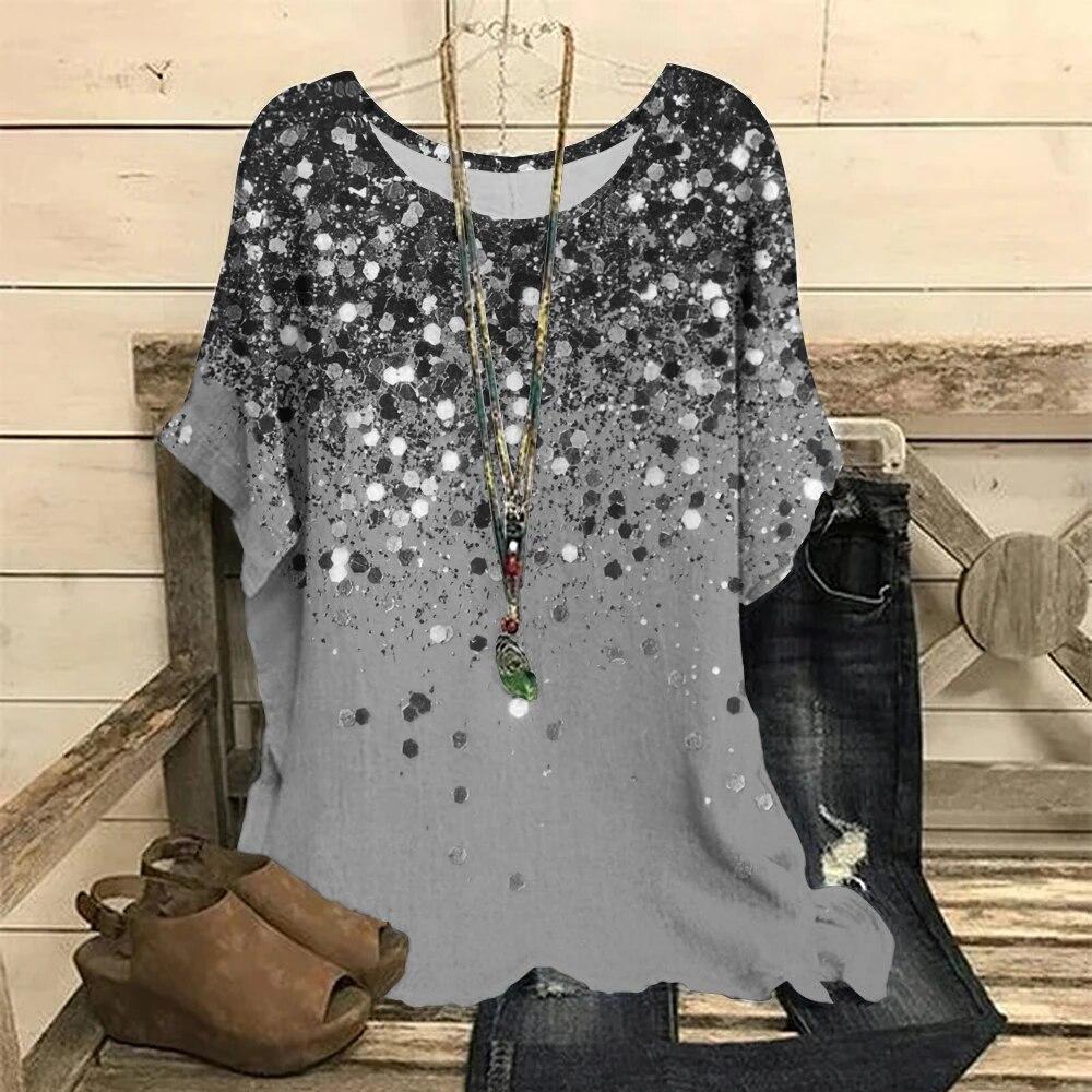 

Роскошная женская футболка с 3D принтом, модные топы с короткими рукавами, блузка большого размера с круглым вырезом, летняя повседневная одежда, футболки, повседневная уличная одежда 5XL