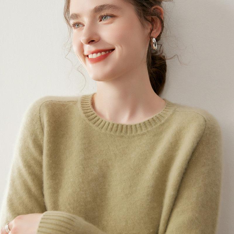 Women's Cashmere Sweater - 2025 Autumn/Winter, Round Neck, Thick, Solid Color, Loose Fit, Slimming Base Layer.