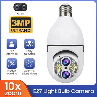 10X Digitale Zoom Dubbele Lens E27 Lamp Camera 3MP WIFI Auto Tracking IP Camera Bewegingsdetectie Twee Weg Audio Binnen PTZ Camera
