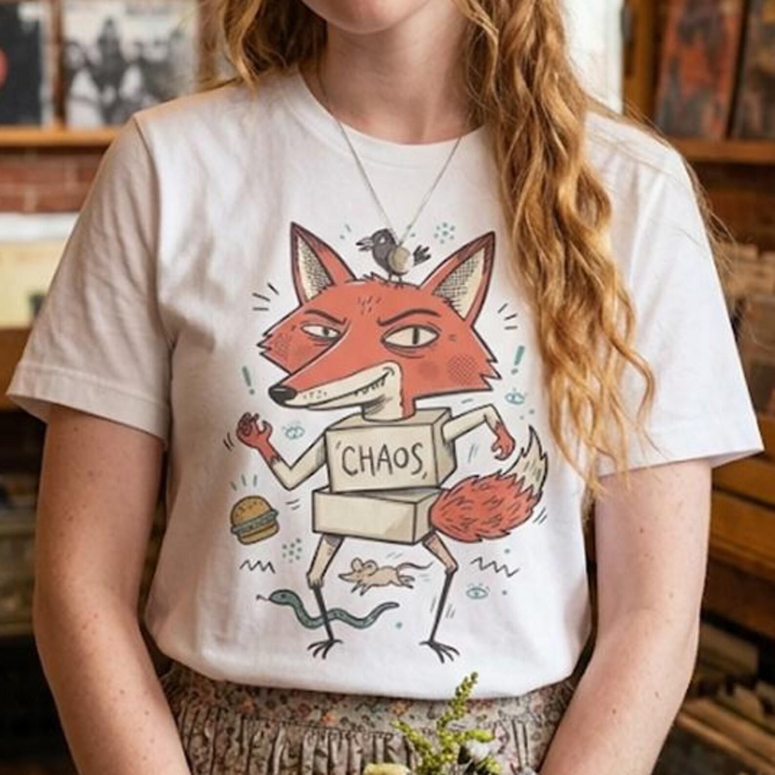 Chaos Fox T-Shirt | Mischievous Fox Illustration, Indie Lowbrow Art Tee S