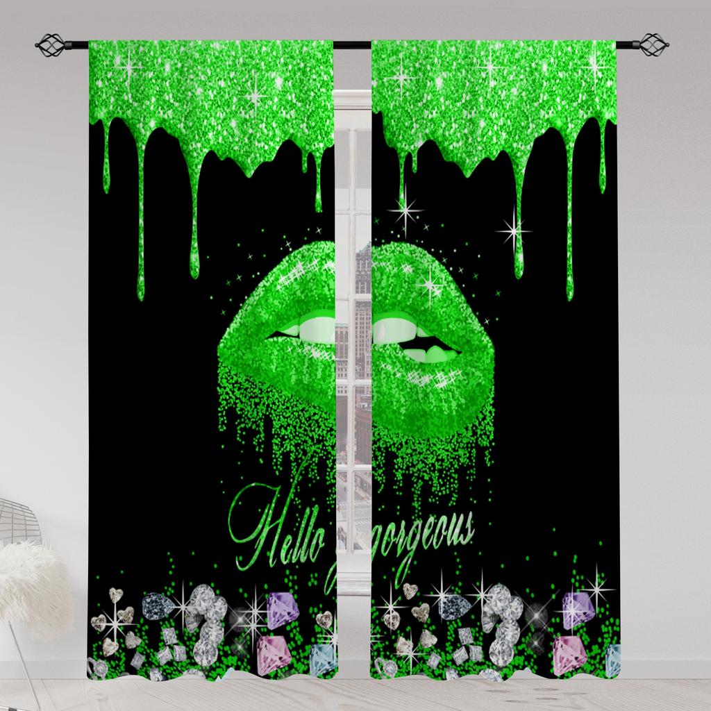 2pcs Lips Printed Translucent Curtains Multi-scene Polyester Rod Pocket Decor Curtains For Living Room Playroom Bedroom Home