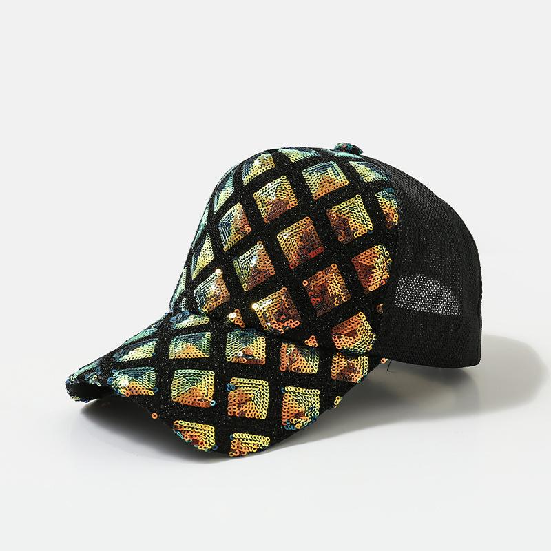 

Hat women s sequins baseball cap summer mesh big head circumference cap sun hat tide One Size