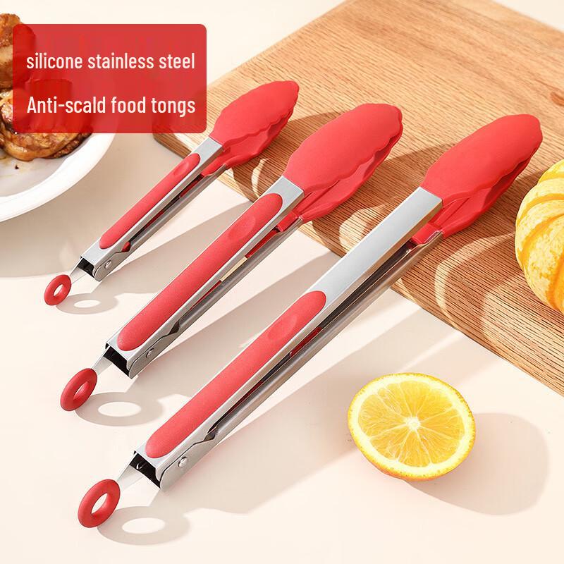 SMVP 14-inch Silicone Tipped Stainless Steel BBQ Tongs (3-Pack)