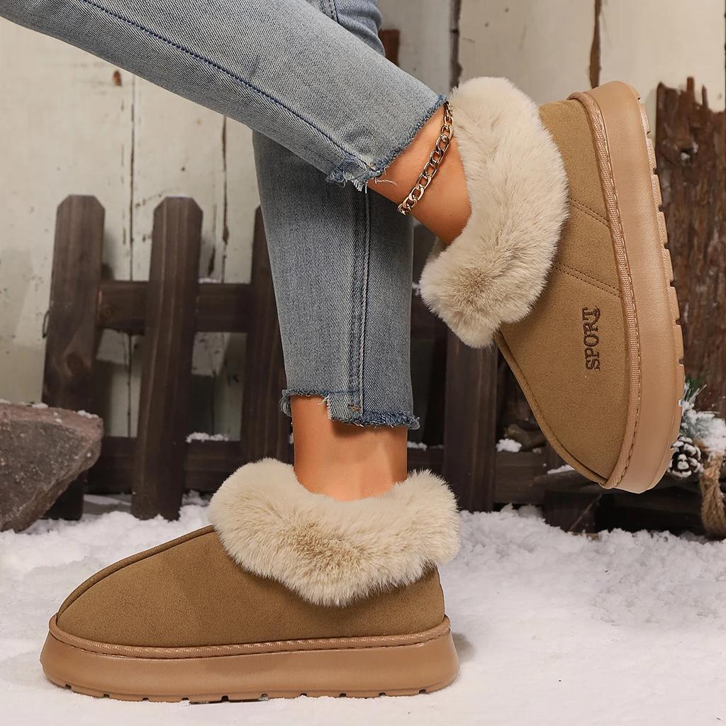 Anti-slip Thick Plush Snow Boots Women Faux Suede Platform Fur Winter Boots Woman Slip On Warm Cotton Padded Shoes Female 45