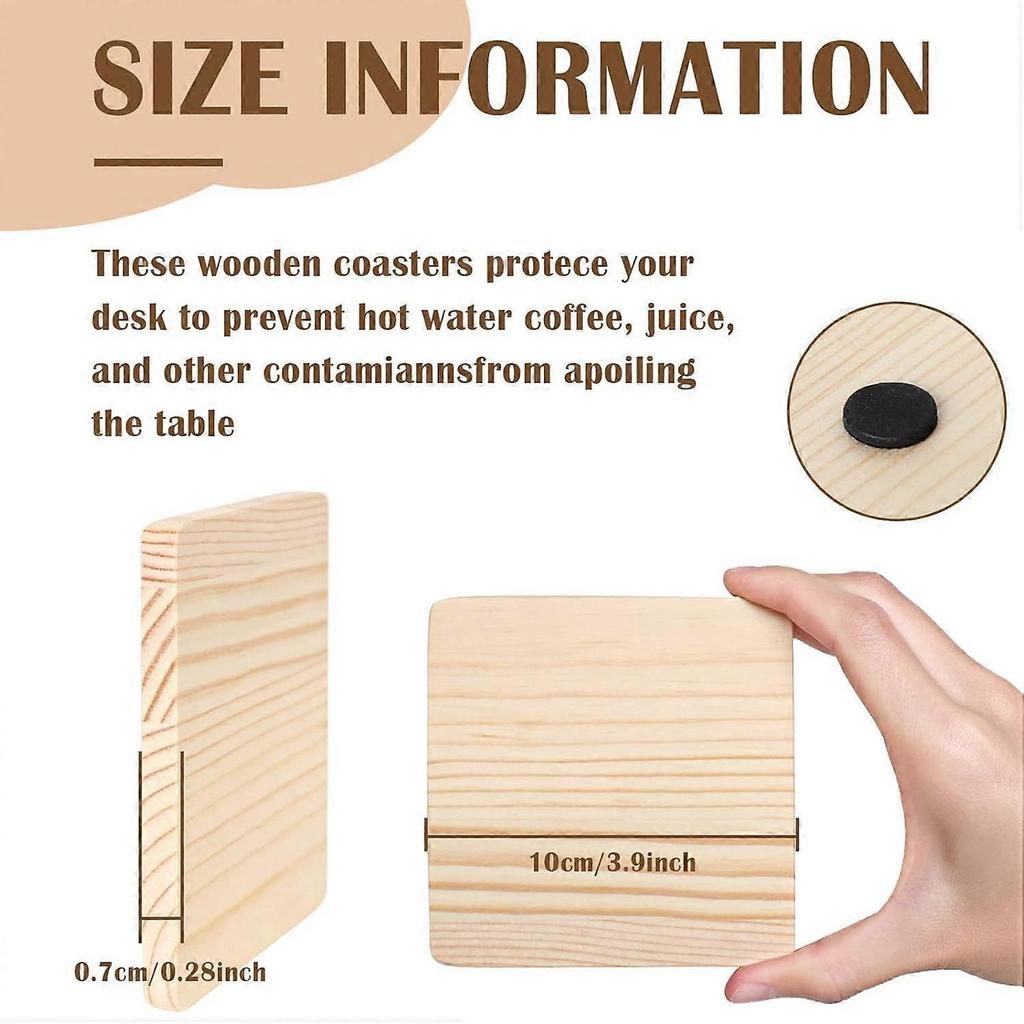 25 Pack Unfinished Wood Coasters, 4 Inch Blank Wooden Coasters Crafts Coasters with Non-Slip Silicon Dots Square