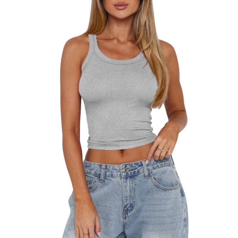 Women Sexy Y2k Slim Fit Solid Ribbed Cropped Sleeveless Tank Top