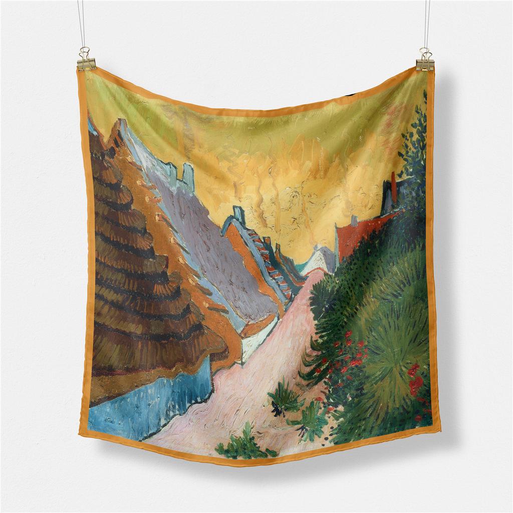 Famous Oil Painting Twill 100% Silk Scarf 53cm Square Scarves Fashion Hijab Women Scarf Wraps Head Scarf Neckerchief Bandana