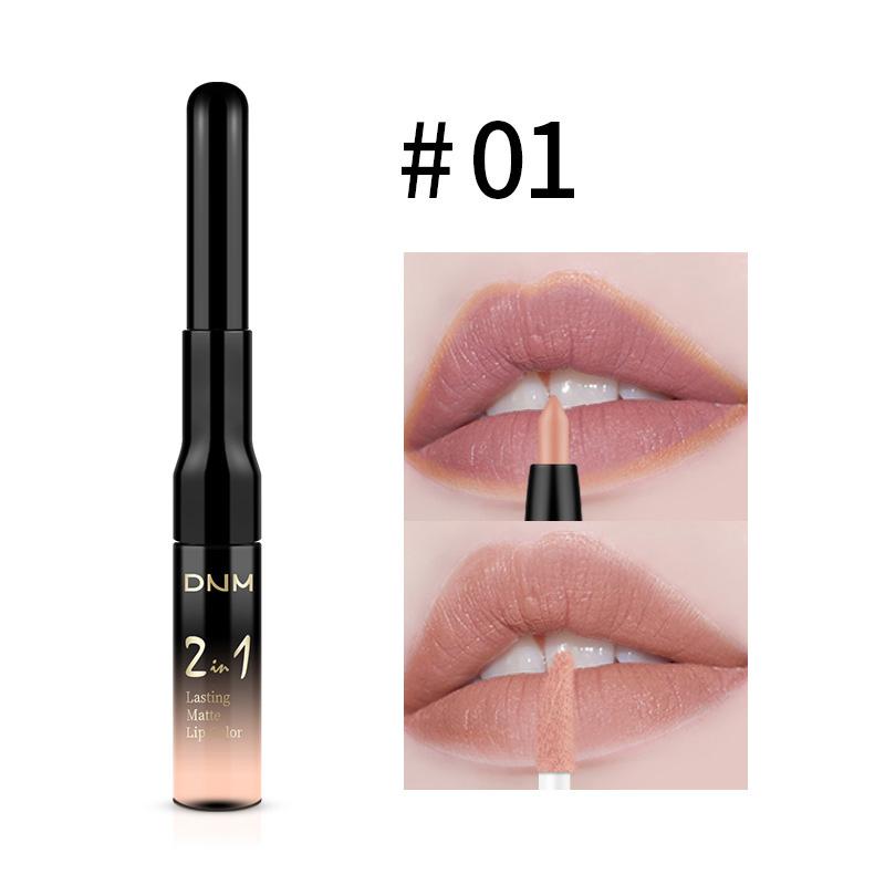 

DNM с антипригарным покрытием, легкая цветная пигментация, матовый матовый блеск для губ с двойной головкой, подводка для губ 2-в-1, глазурь для губ