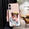 Cartoon Cute Girl Case for iPhone 7 8 15 16 14 Plus Air XS Max XR 13 12 11 17 Pro Max Black Soft Phone Cover
