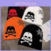 Fashion Hat Knitted With Skull And Spider Web Embroidered Design For Halloween