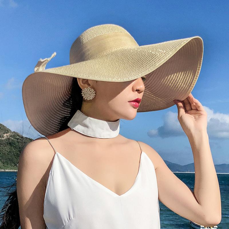 Women's Summer Beach Outing Wide Brim Beach Hat Sun Protection Sunshade Vacation Versatile Wide Brim Woven Foldable Straw Hat