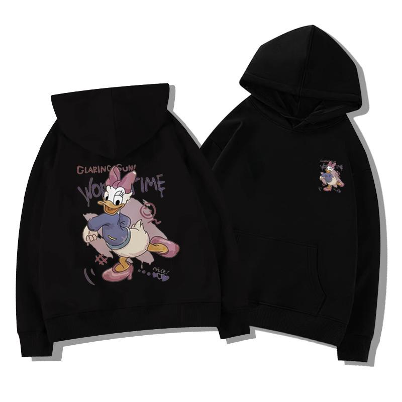 Women's Plus Size Gray Donald Duck Hoodie - American Style, Silver Fox Velvet, Thickened for Autumn Winter.