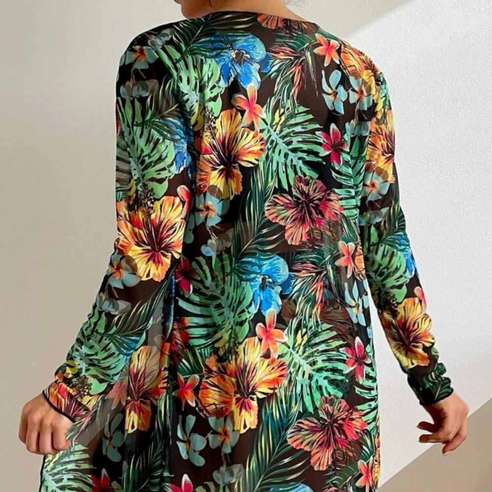 Europäischer und Amerikanischer Sexy Mesh Bikini Dreiteilig Raffung Split Druck Badeanzug