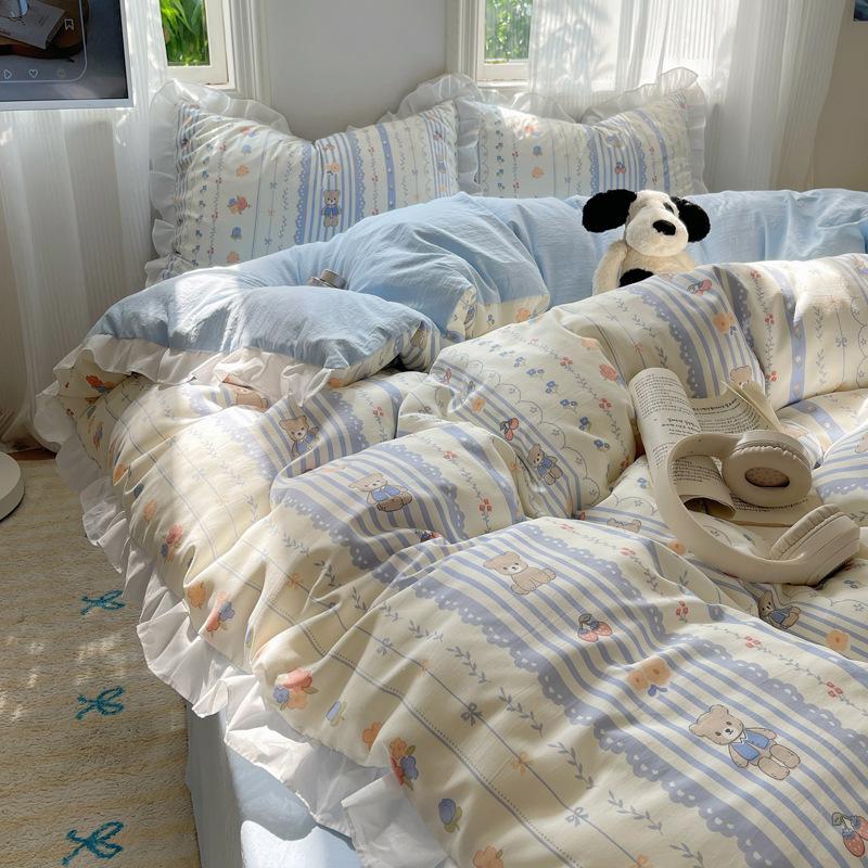 Skin-friendly Lace Washed Cotton Four-piece Set Dormitory Three-piece Set Bed Sheet Quilt Cover Bedding