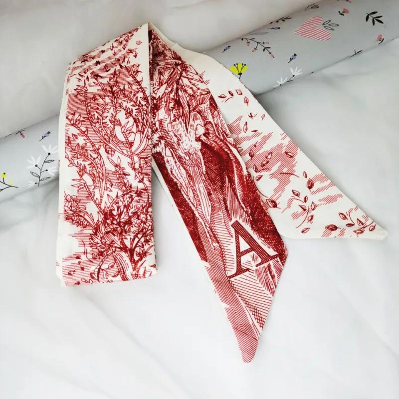 Fashion Skinny Scarf Women Luxury Letter Printing Tie Bag Handle Ribbon Hair Band Women's Headscarf New Lady Design Silk Scarves