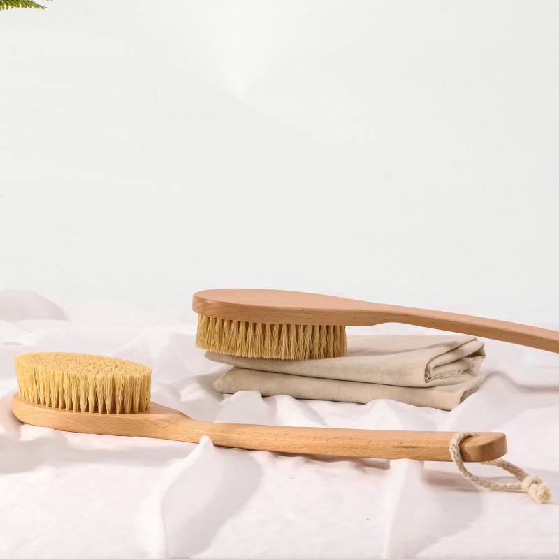 Eco Friendly Beech Wood Long Curved Handle Vegan Sisal Bristle Dry Body Brush Exfoliating Shower Brush Scrub Back Bath Brush