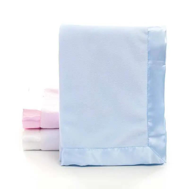 Children's Polar Fleece Solid Color Bound Blanket Satin Hand-bound Baby Blanket Baby Blanket Convenient and Practical