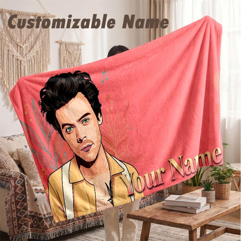 Custom Name Flannel Blanket,Harry Styles Lightweight Warm Bed Blanket For Couch & Holiday Gift