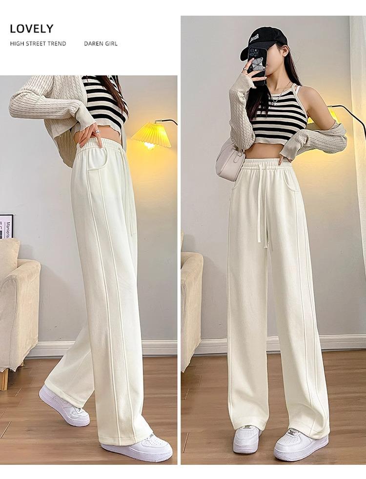 Women's High Waist 145cm Loose Wide-Leg Spring/Autumn Pants for Petite