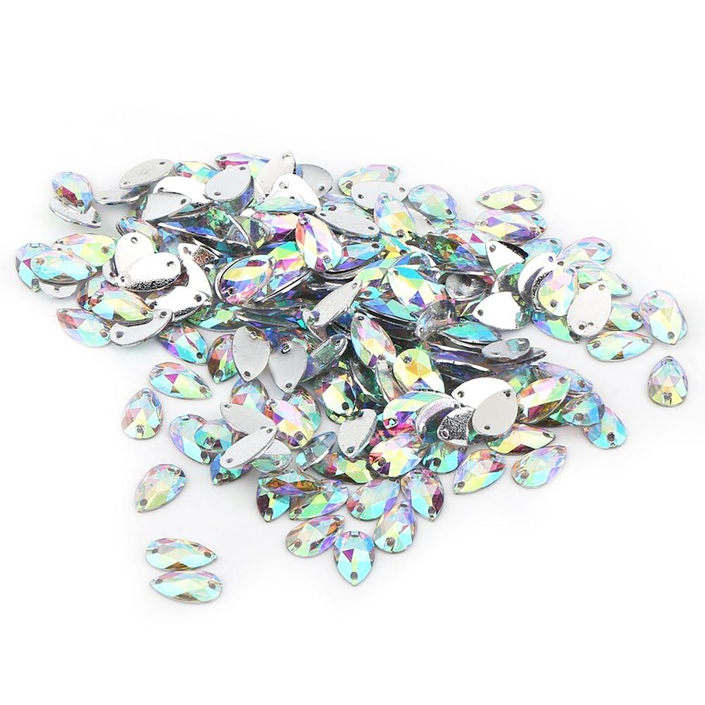 200pcs AB Faceted Drop Shape Rhinestone Multi Color Electroplated Sewing Rhinestone Resin Double Holes Rhinestone DIY Crafts