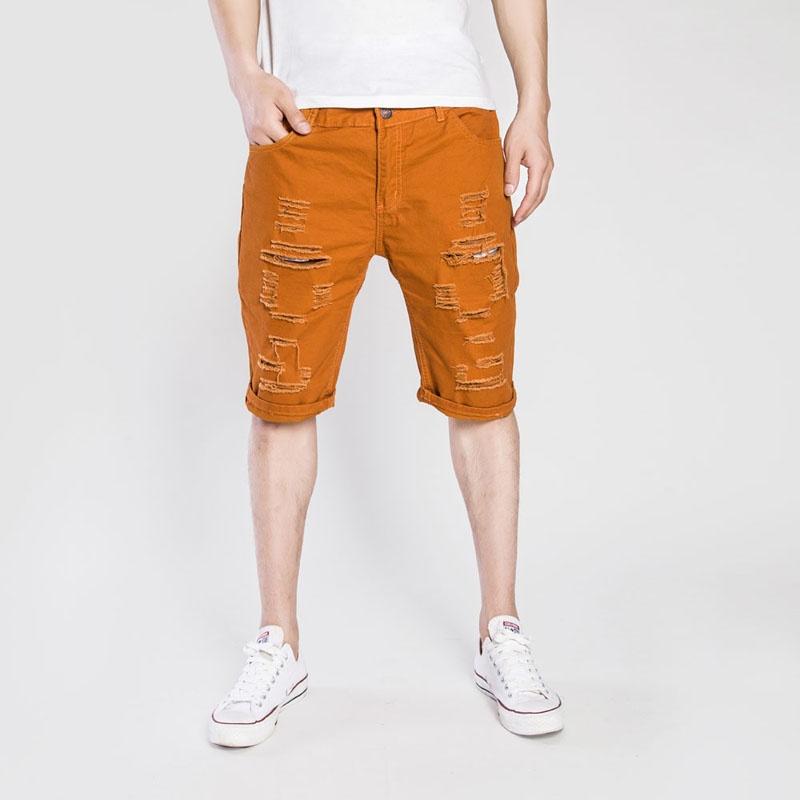 Premiumkvalitet Mode Herr Cargo Denim Shorts Casual Slitna Jeans