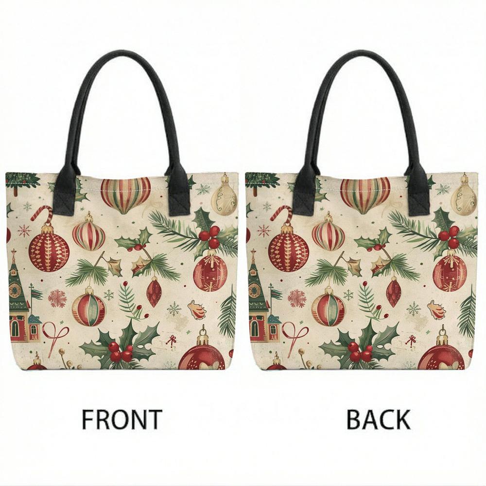 Christmas Printed Tote Bag Large Capacity Casual Handbag for Holiday Shopping Daily Use