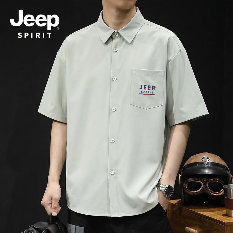 JEEP SPIRIT Men s Summer Wrinkle-Resistant Square Collar Short Sleeve Shirt M