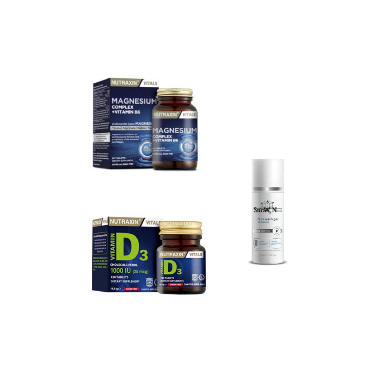 

Magnesium Complex B6 60 Tablet Vitamin D3 120 Tablet Face Cleaning Gel 100ml Gift