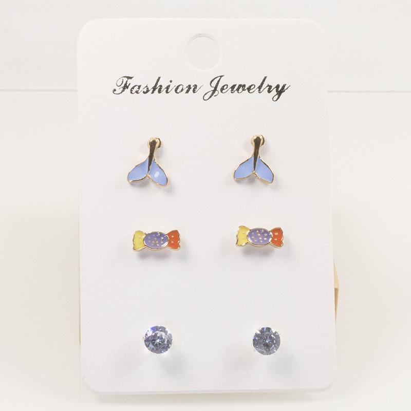 

S925 silver needle new Mori female student three-piece combination stud earrings temperament fashionable small fresh candy stud earrings срібний