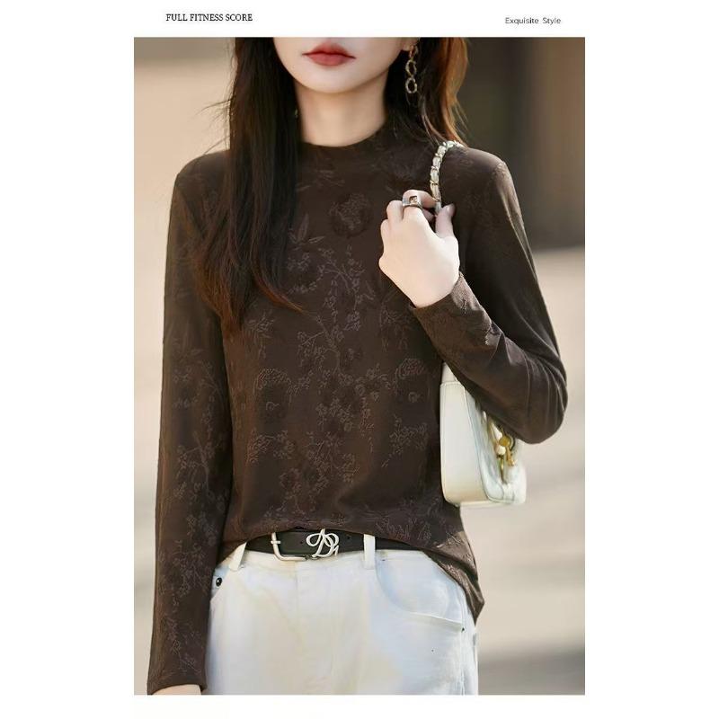 Half Turtleneck Long-sleeved Heavy-duty Bottoming Shirt in Autumn Jacquard Style Knitted Loose Temperament Versatile Top