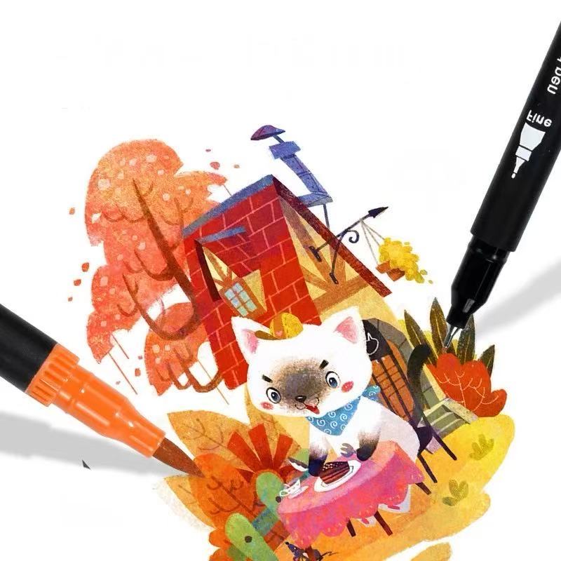 24pcs Multi-Function Writing Artist Dual-Tip Pens - Quick-Drying, Fine and Broad Tips Suitable for Drawing, Calligraphy