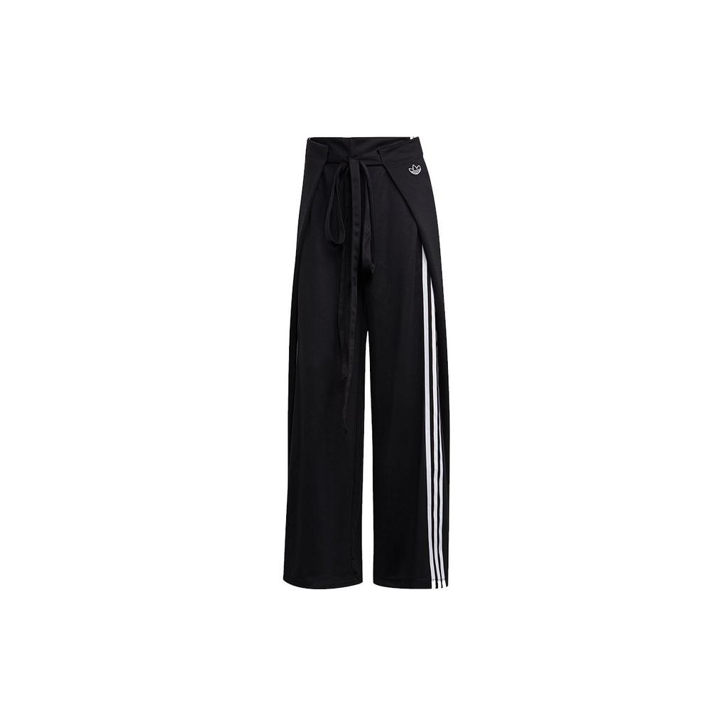 Adidas Originals Women's Mid-Rise Loose Fit Striped Breathable Woven Track Pants Black White GN3169