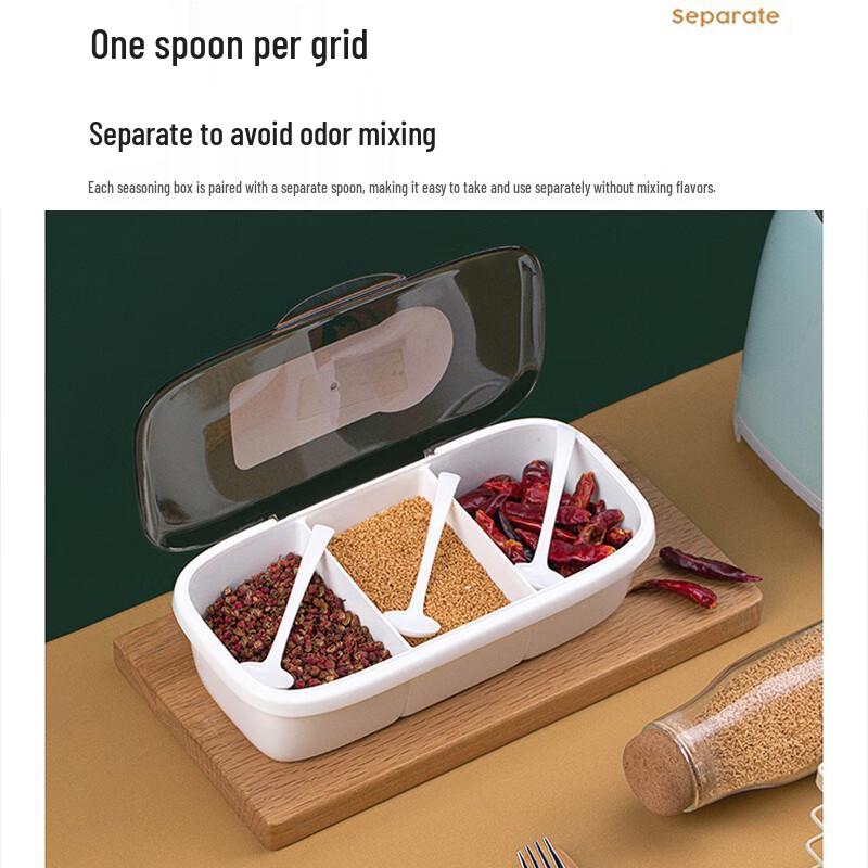 CHAHUA Plastic 3-Compartment Seasoning Box with Spoon