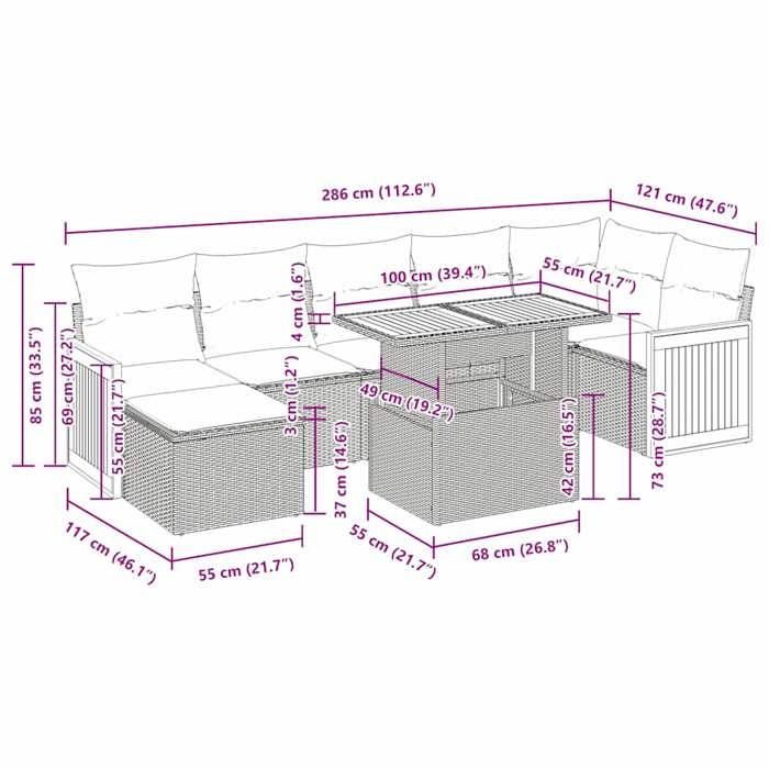 VidaXL Garden Lounge Set 8pcs with Brown Cushions Wicker Acacia, Outdoor Sofa Set, Garden Furniture, 3327743