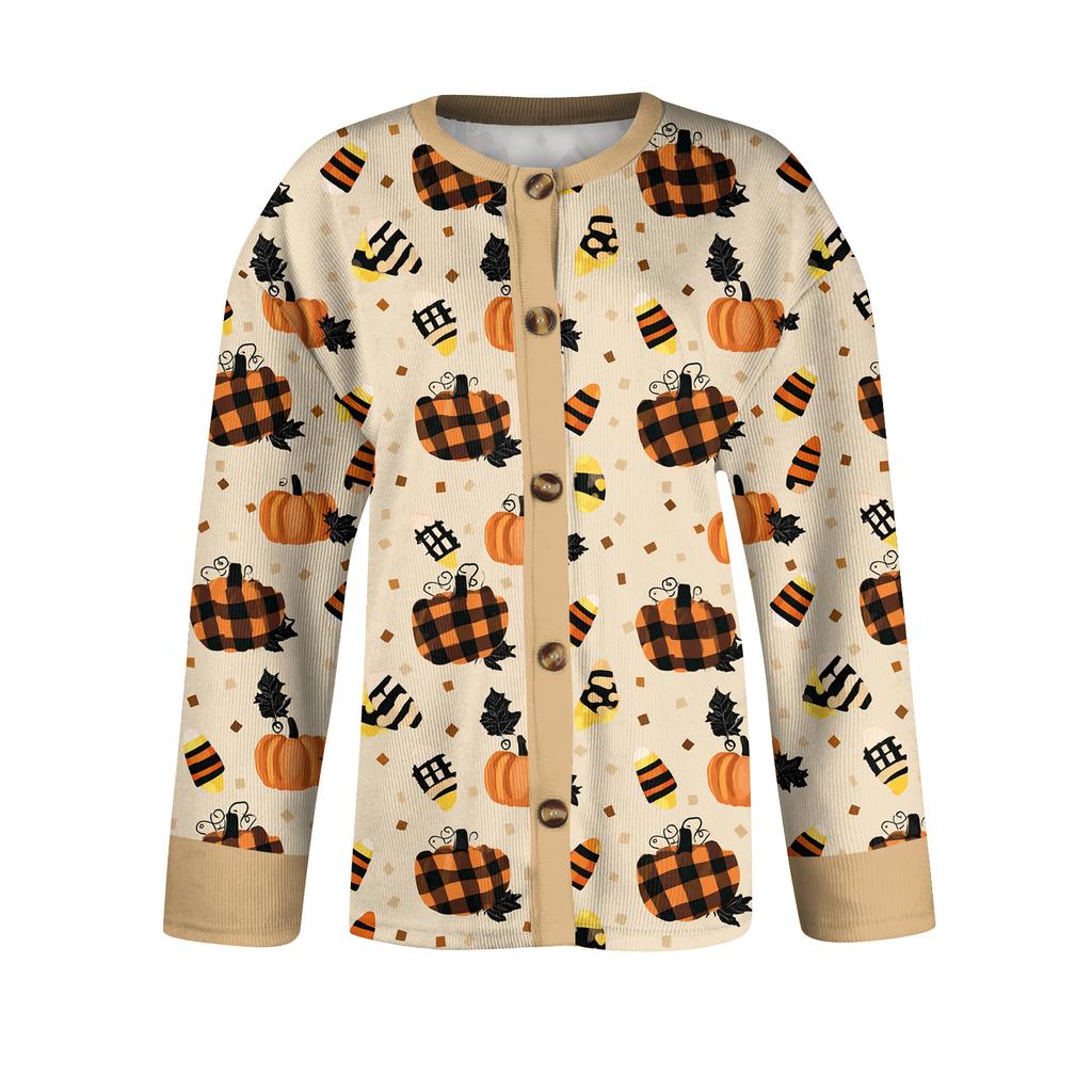 Damen Halloween Print Langarm Strickjacke Knopfleiste Oberbekleidung