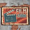 Vintage Movie Studio Metal Sign 8x12 Inch Classic Hollywood Clapperboard Film Reel Wall Decor Rustic Iron Plaque for Bedroom Living Room