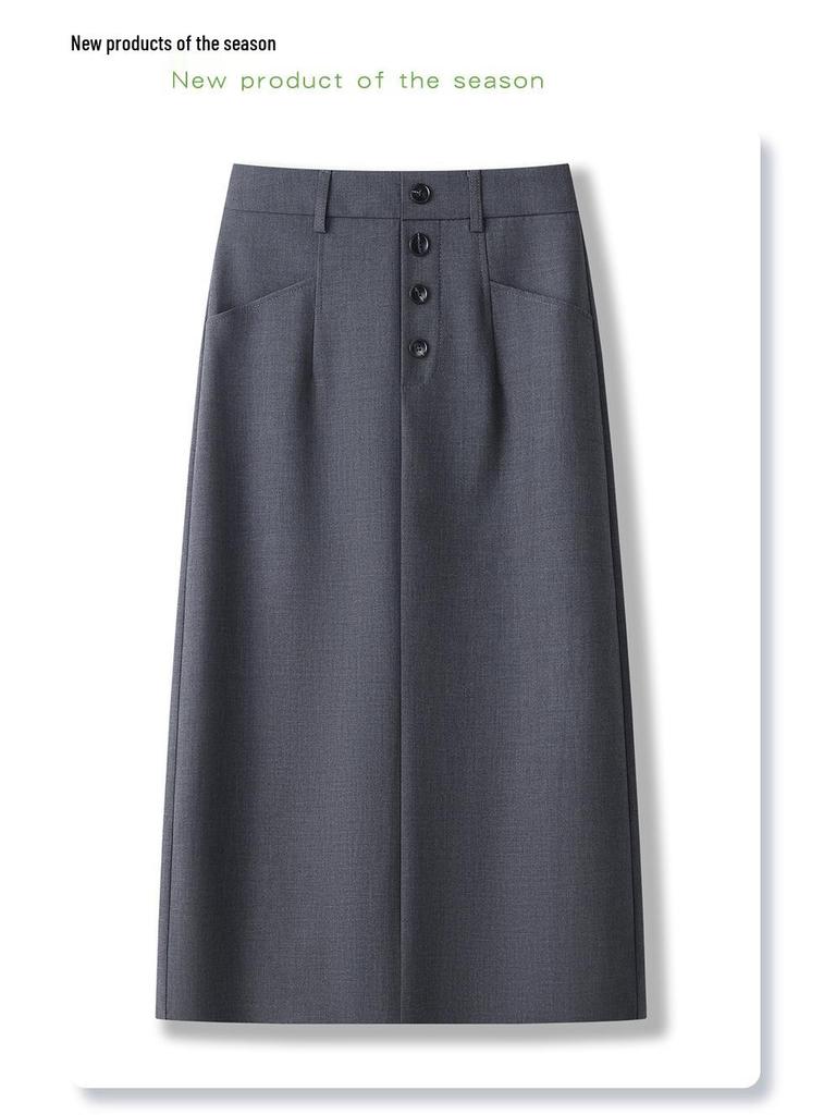 Petite Women's High-Waisted Midi Skirt - 2025 Spring/Autumn Straight Suit Bodycon Style