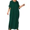 Plus Size Middle Eastern Women's Solid Color Round Neck Bow Slit Long Dress - Loose, Elegant, and Comfortable