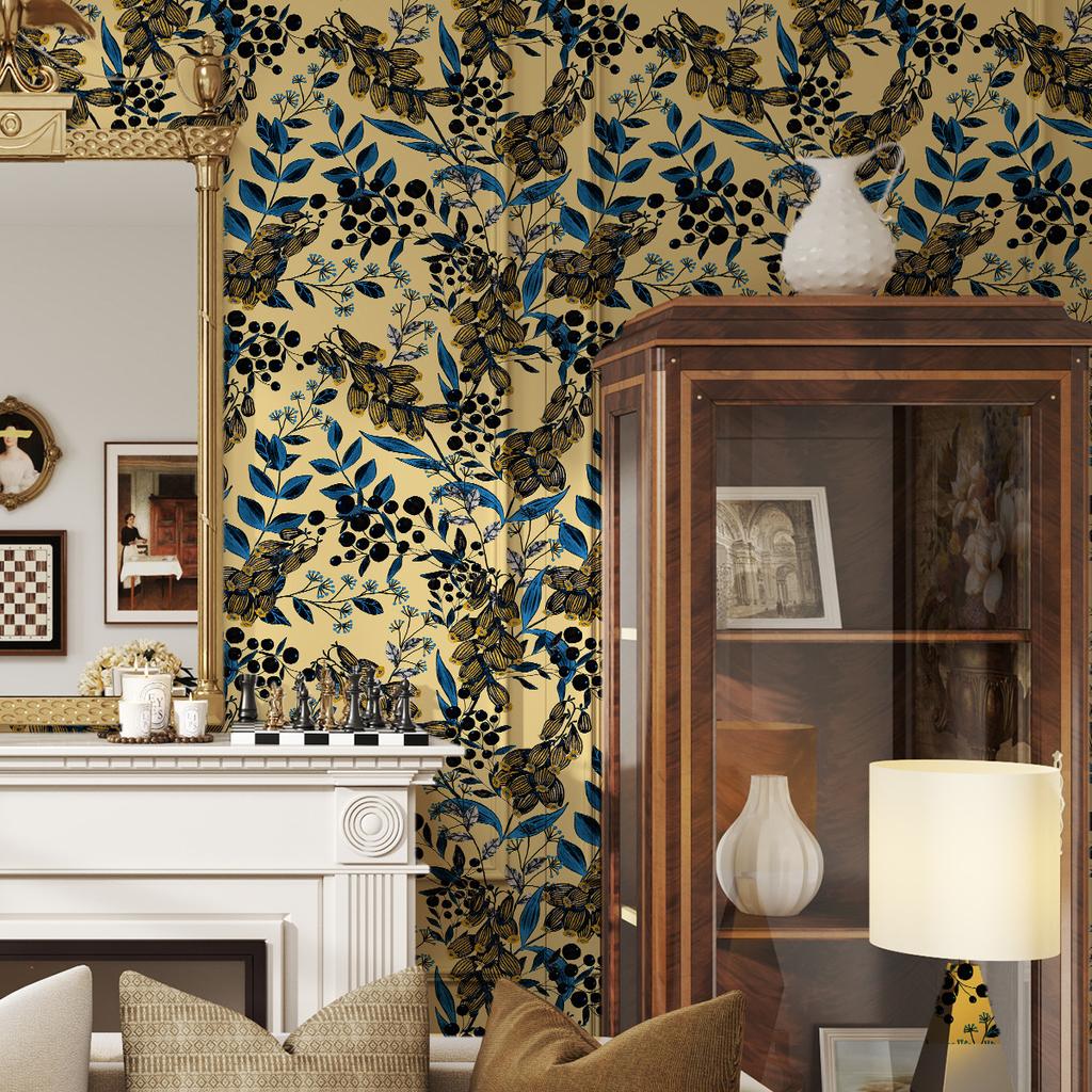 Thickened Wallpaper Self-Adhesive High-End Wall Decoration Flower Green Plant Wall Sticker Room Decoration