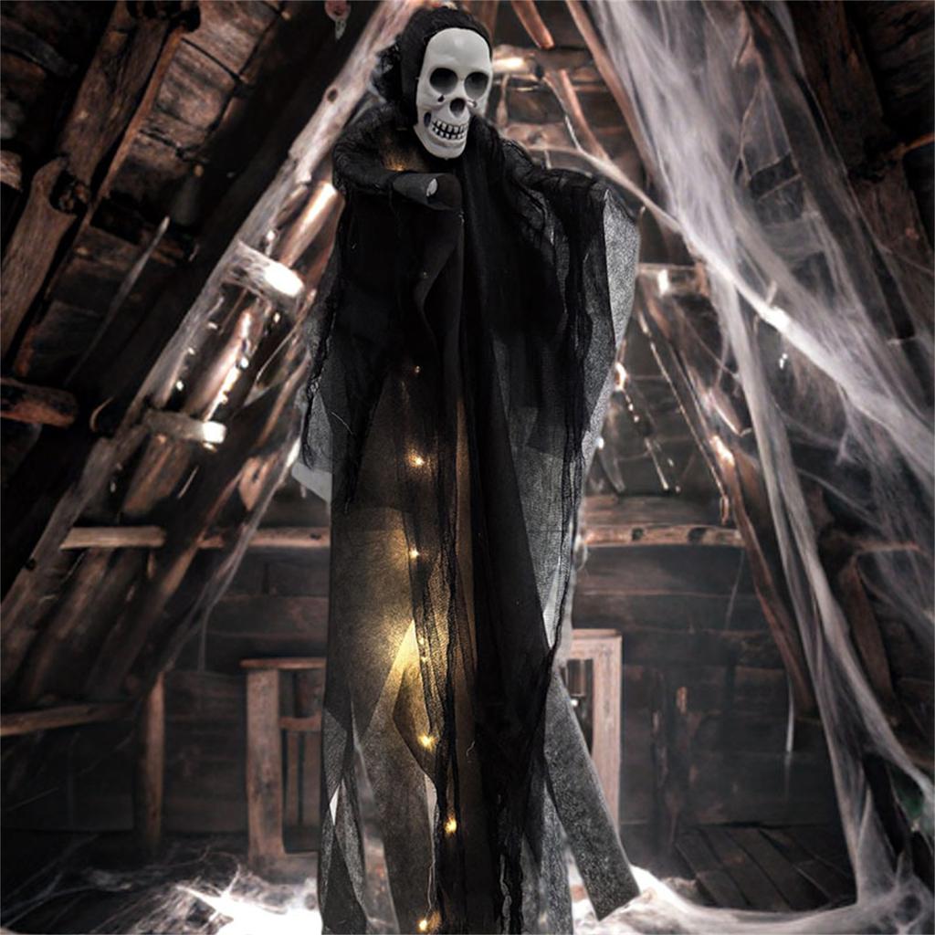 Svítící lebka Halloweenská dekorace s automatickými LED světly pro strašidelnou vnitřní venkovní párty výzdobu