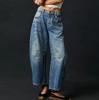 Women Baggy Mid Waist Jeans Wide Leg Loose Boyfriend Denim Pants Straight Leg Cropped Barrel Jeans