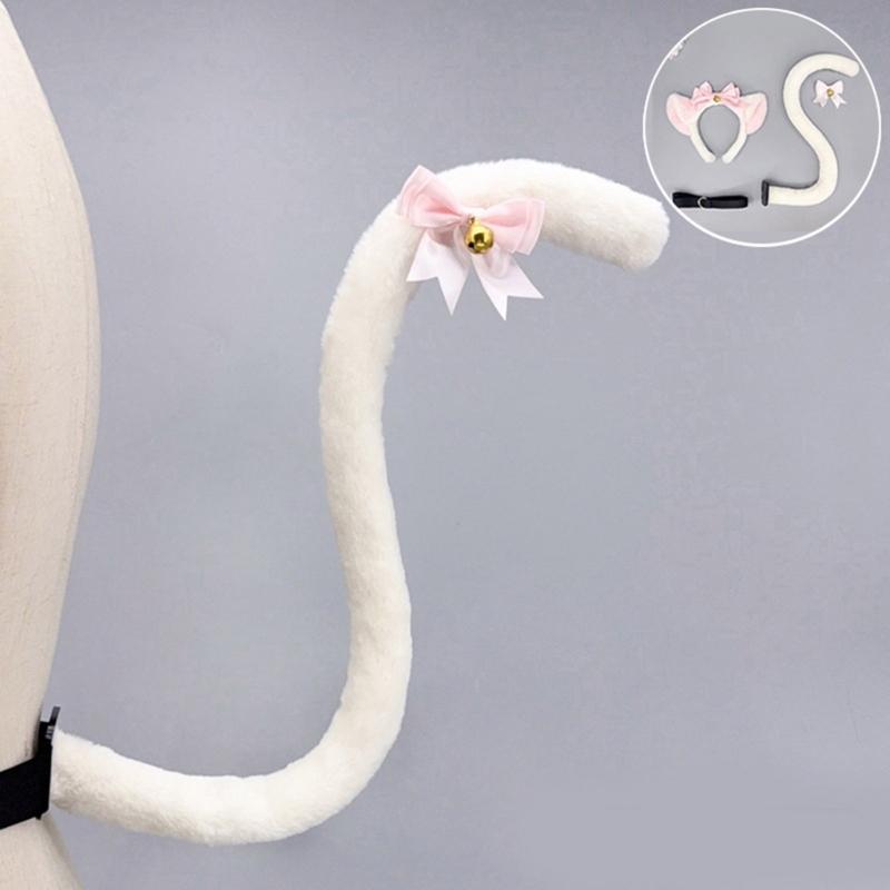 Kitten Cosplay Costume Animal Ear Headband Bowknot Tail for Women Girl Halloween Role Play Animal Outfit Accessories