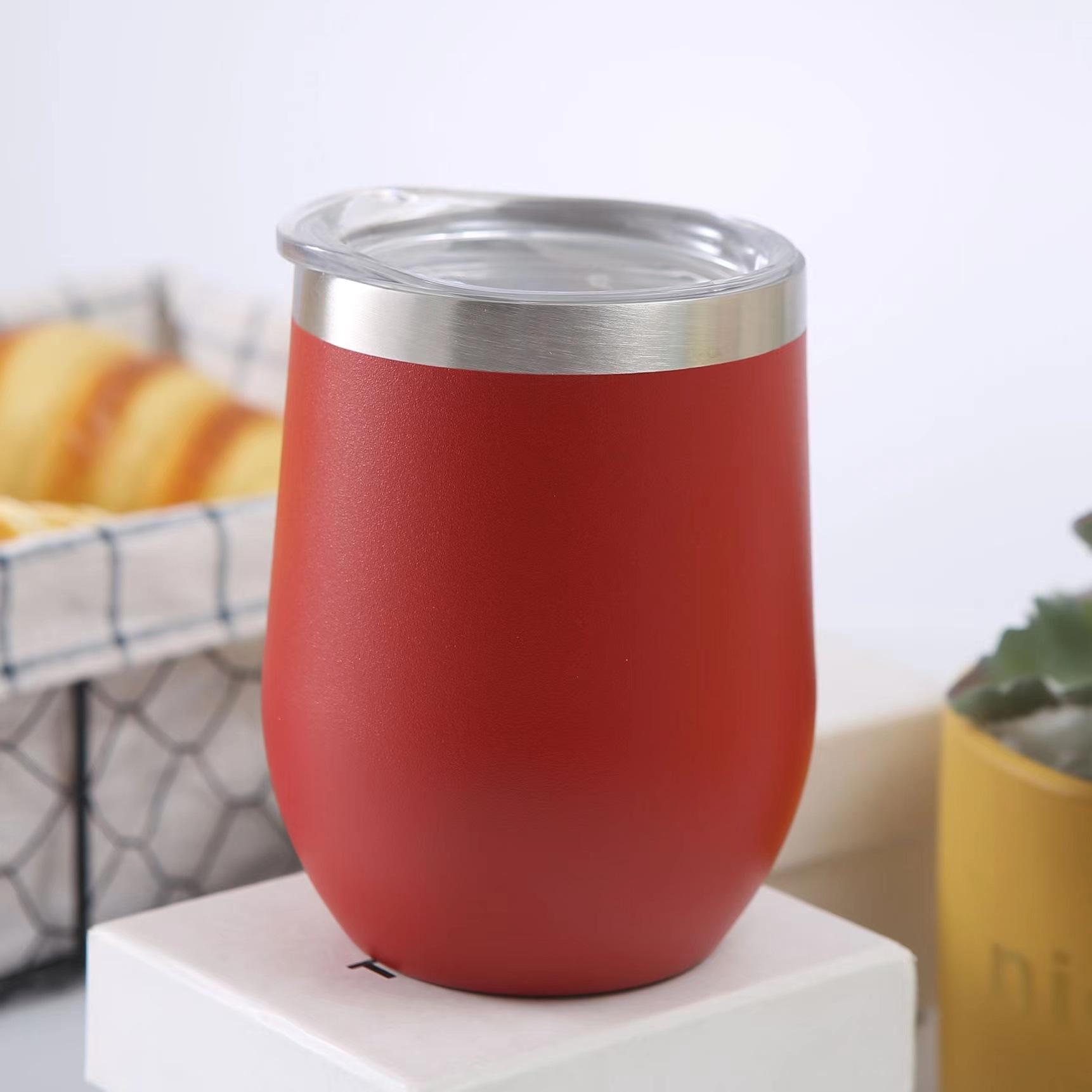 Stainless Steel Eggshell Cup U-shaped Egg Cup Double Vacuum Insulated Pot-bellied Red Wine Glass Unique Gift 12oz красный