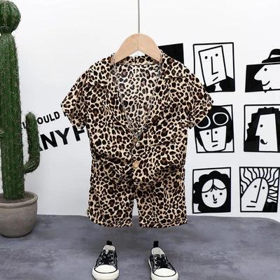 Boys Summer Handsome Suit Middle and Small Children Button Short-sleeved Top + Pants Soft and Comfortable Two-piece Set