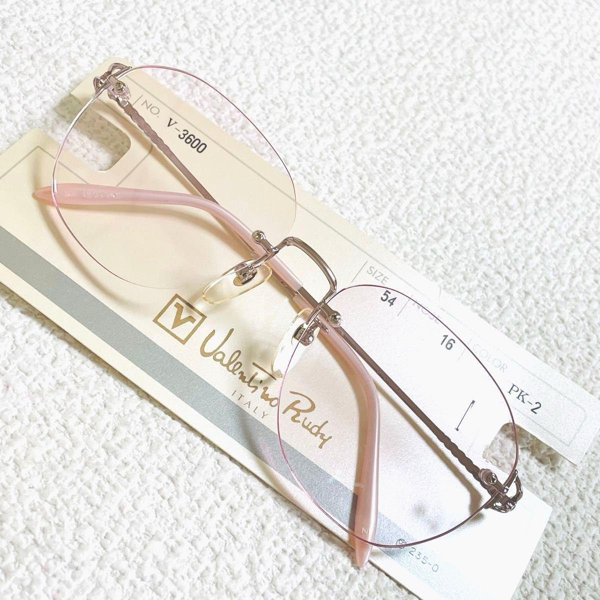 Used New and unused Valentino Rudy Two Point Glasses Frame Made in Sabae Unisex Pink Rimless Men s Glasses