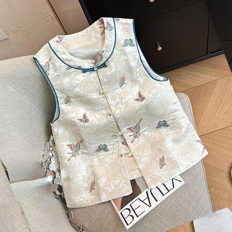 Embroidered vest, high-end sense, beautiful inner vest, antique spring and autumn style, high-end