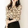 Chiffon Printed Shirt Women's New Fashion Printed Butterfly Strap Bottoming Blouse Long Sleeve Scarf Collar Bow Top M-3XL