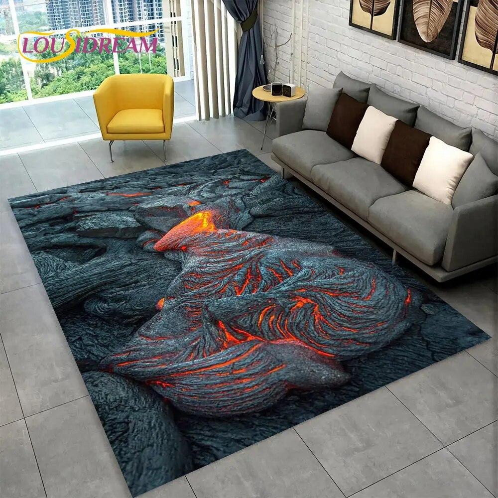 3D Volcano Lava Magma Area Rug Large,Carpet Rug for Living Room Bedroom Sofa Doormat Decoration,Kid Play Non-slip Floor Mat Gift